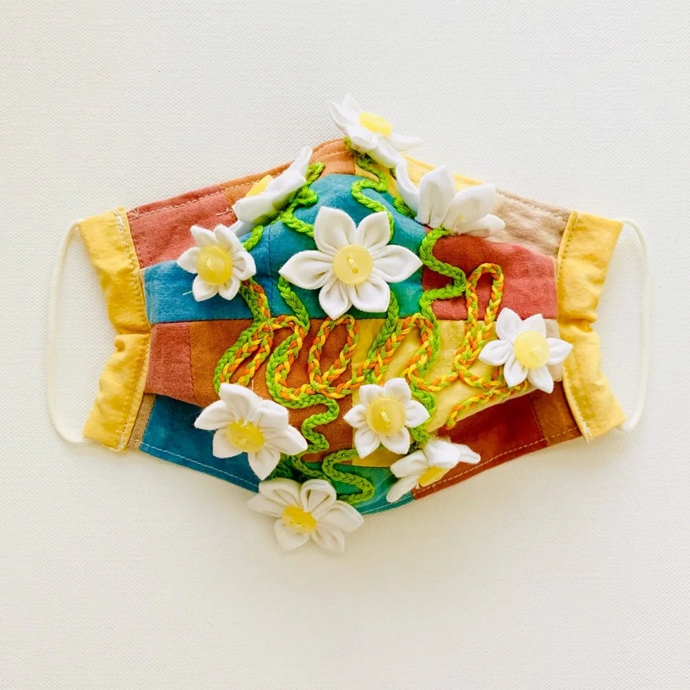 NEW Handmade Multi-Dyed 3D Flower Heal Embroidery Face Mask
